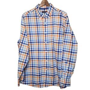 Cremieux Blue Orange Plaid Button Up Cotton Shirt Men's Size XL